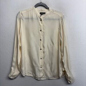 J Crew Classic Jeweled Button Down Blouse 8 Cream Sheer HOL 23 Mandarin Collar